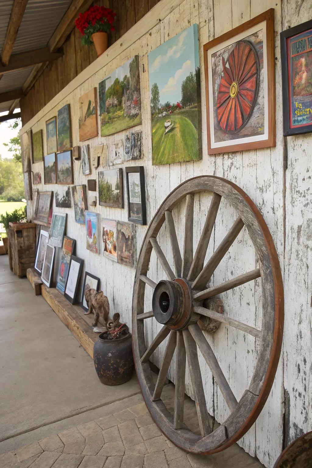 In a rustic cartwheel, an art installation finds the ideal setting.
