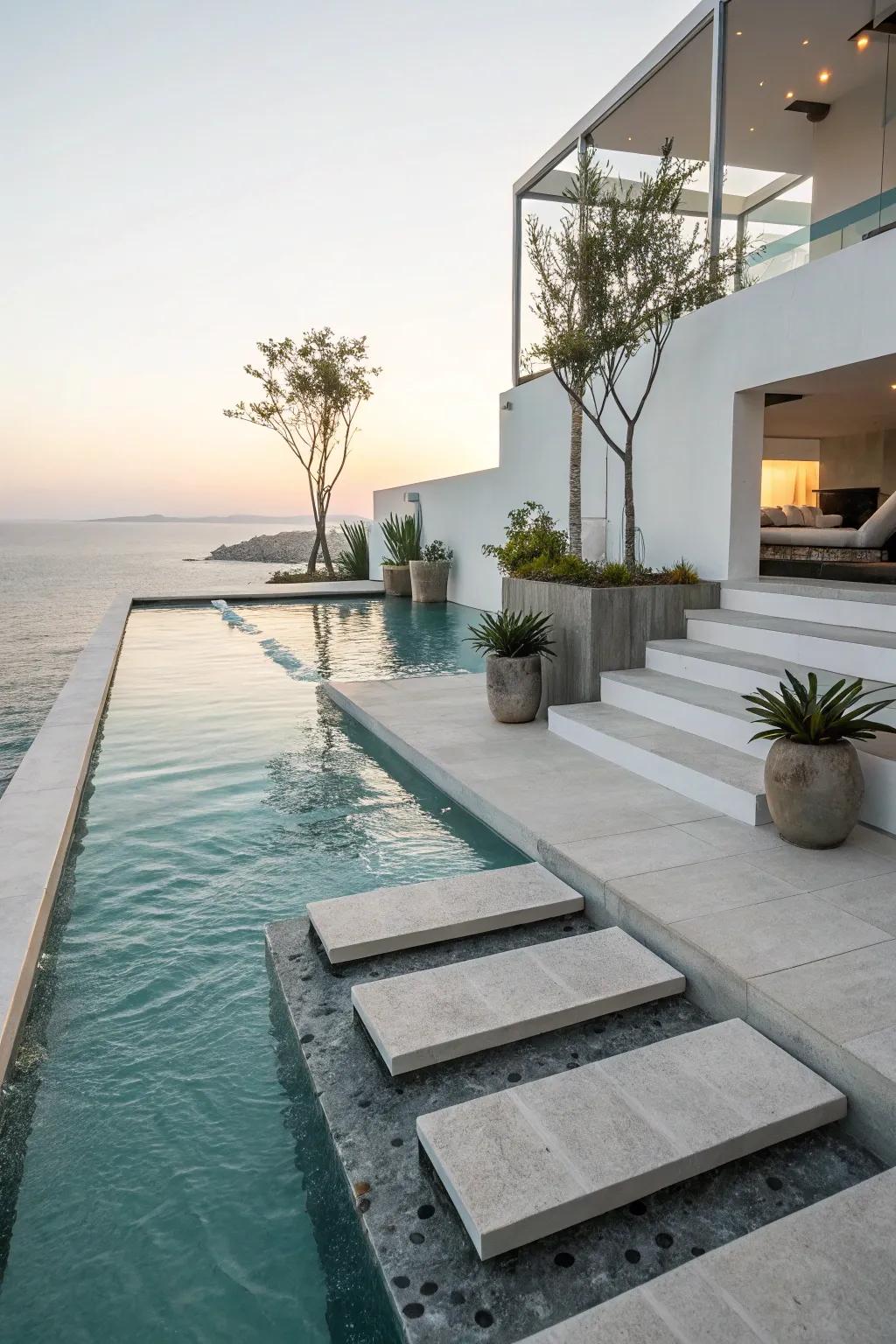 Floating steps bring a modern, artistic touch to your pool's aesthetic.
