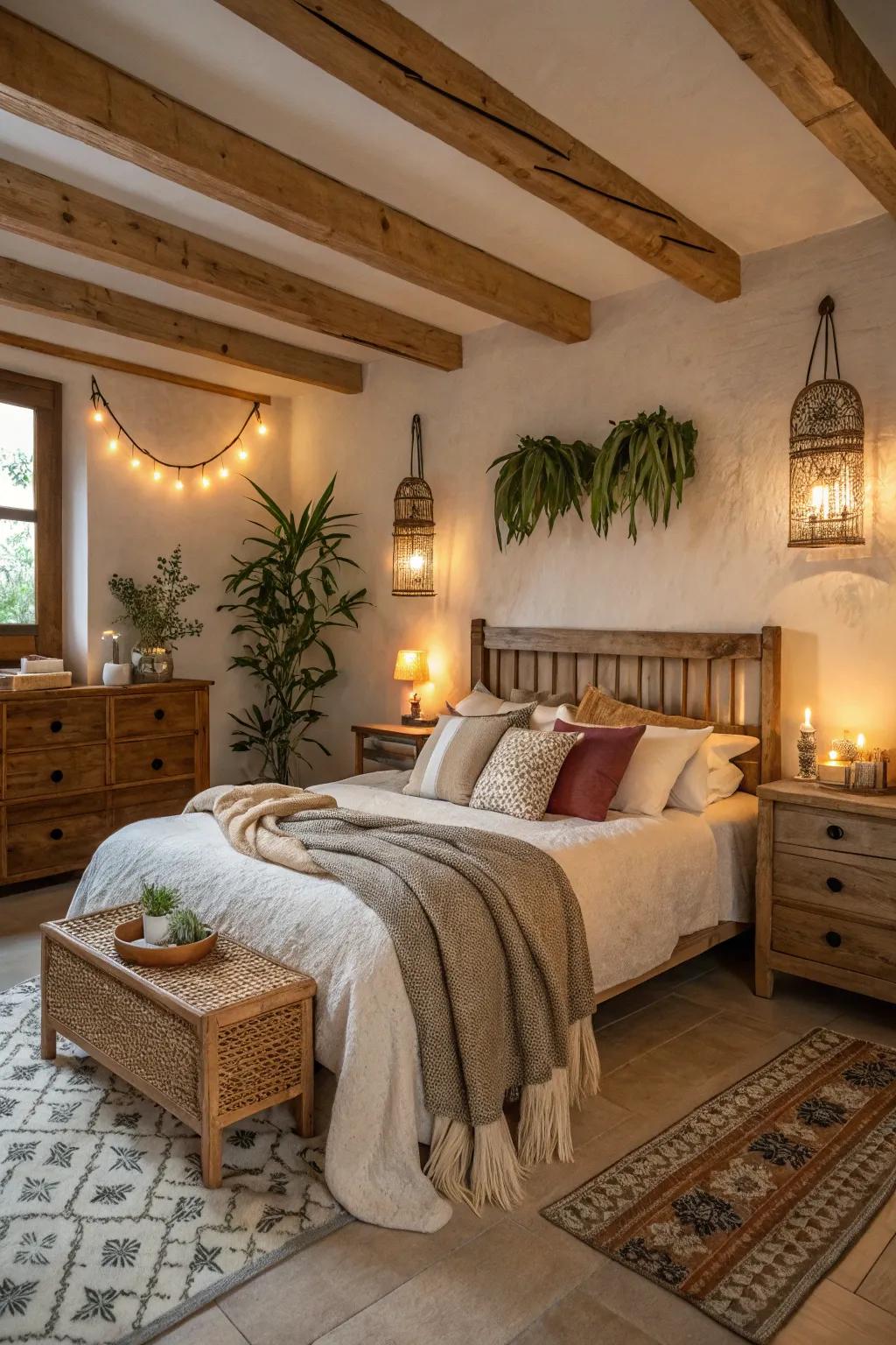 Soft lighting enhances the snug western ambiance.