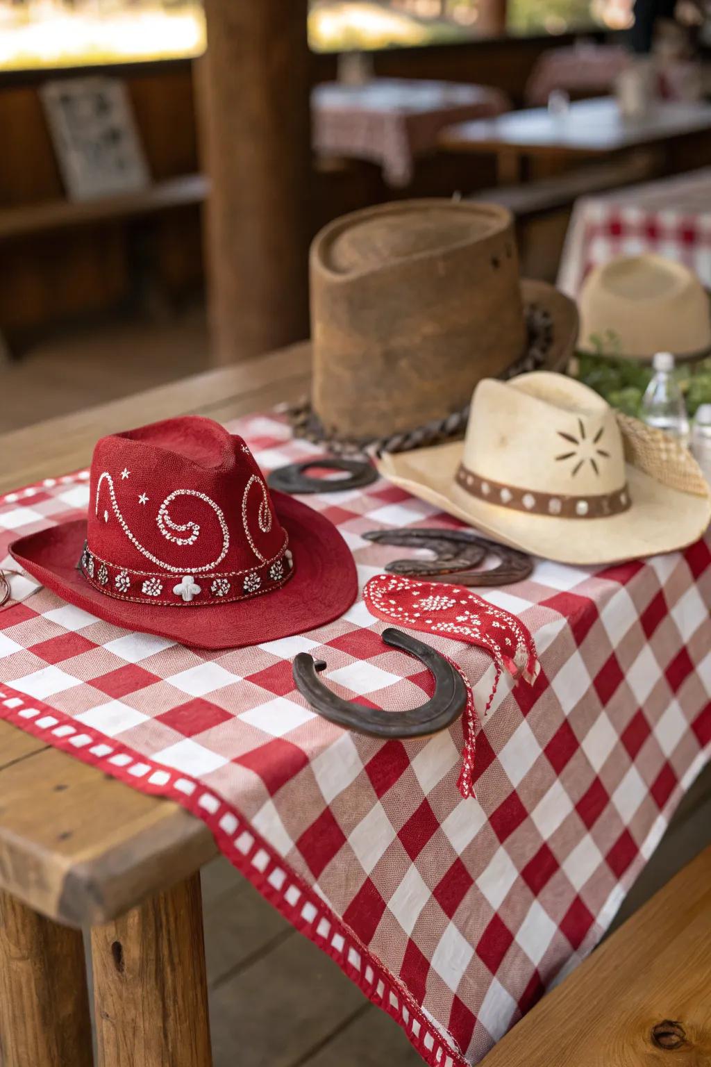 Checkered designs evoke a nostalgic Western sensation onto your table.