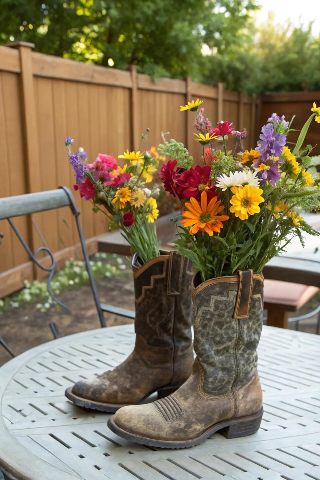 Stetson boots as containers add quirky charm to your decor.