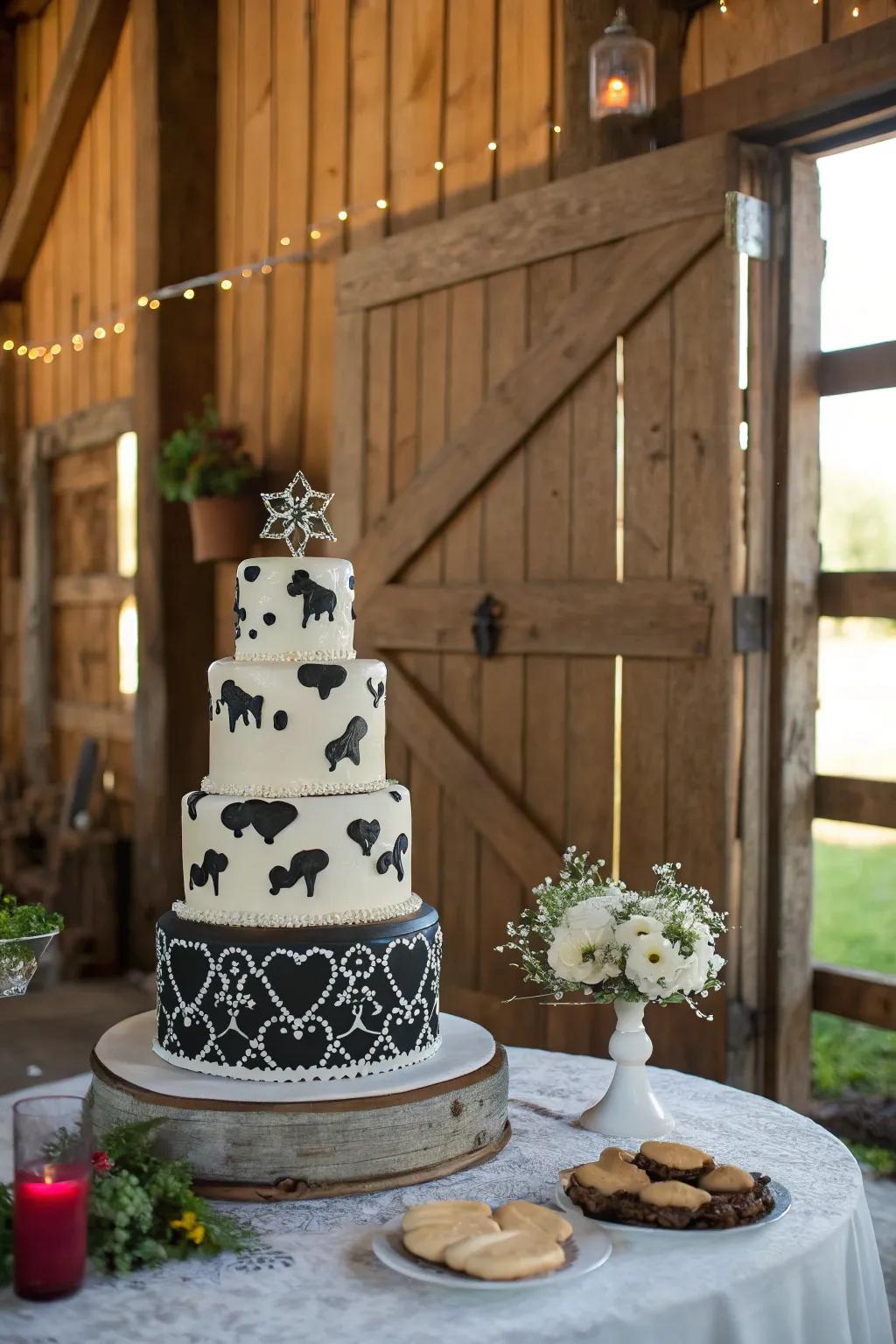 Cake with a playful spotted design.