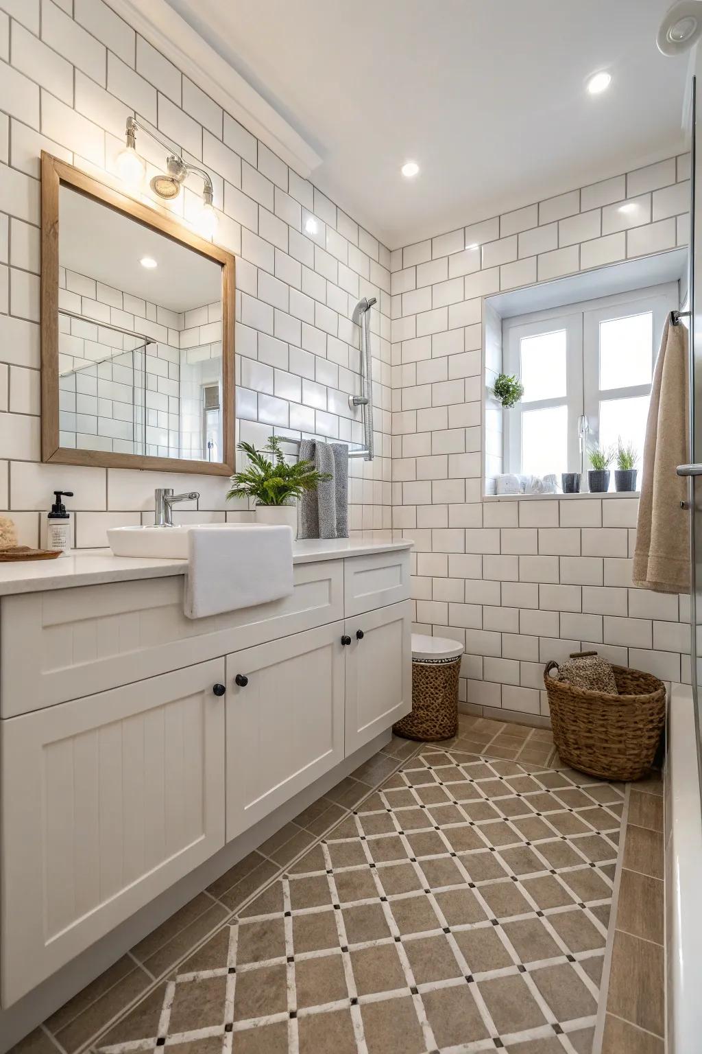 Taupe grout creates a harmonious mix of warmth and versatility.