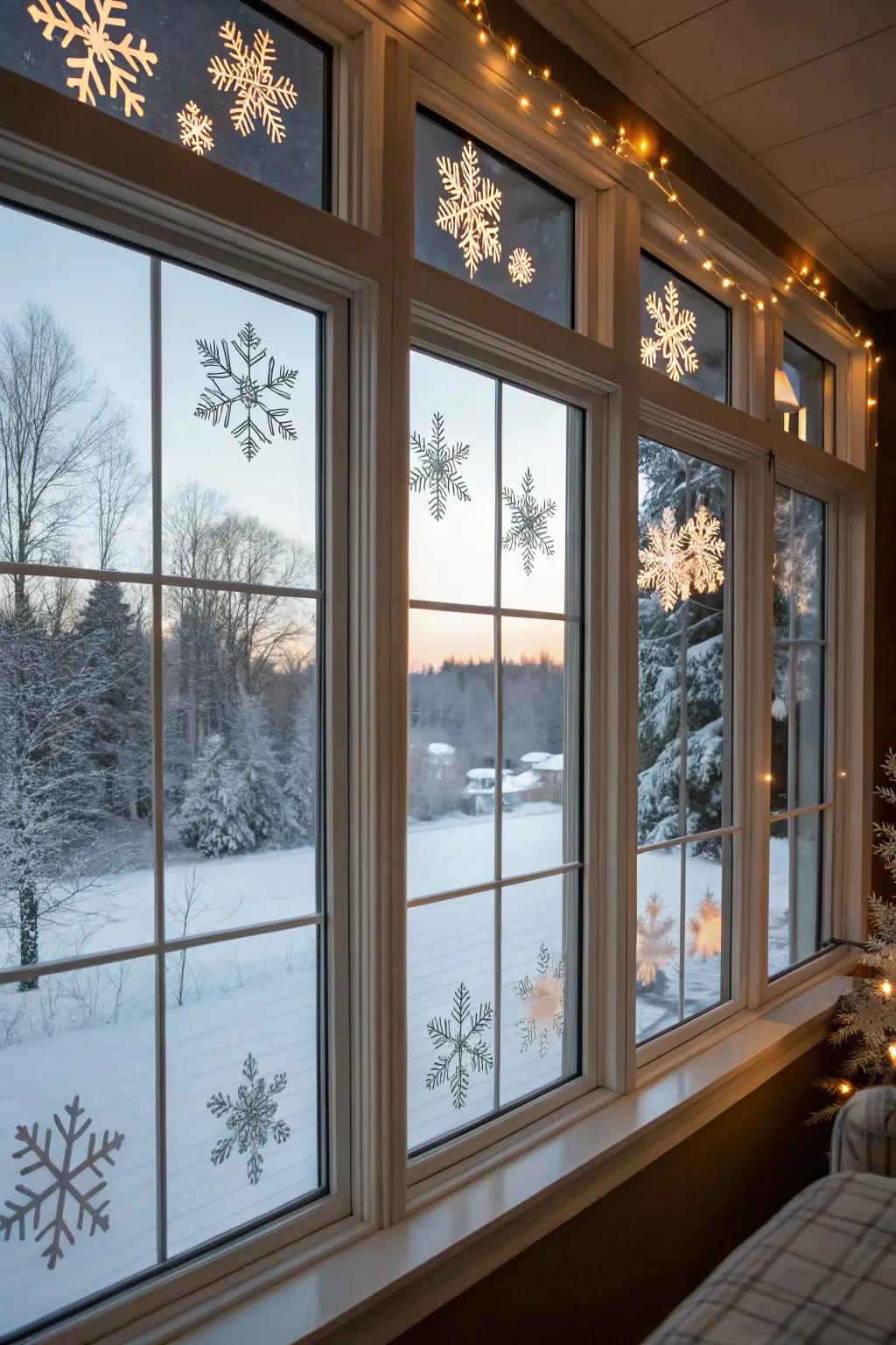 Snowflake decals that transform your view into a winter wonderland.