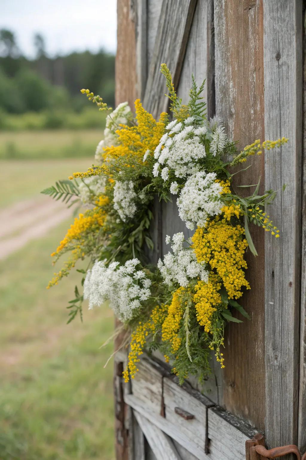 A periodic wildflower garland adds appeal to any entrance.