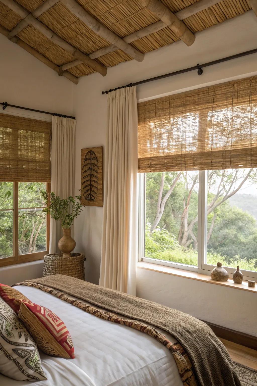 Incorporate organic sensations into your space using cane blinds.