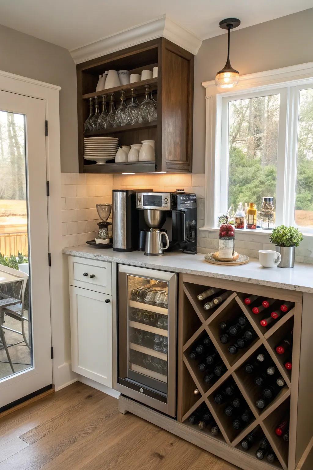 Create a versatile space by combining wine storage with other functions.