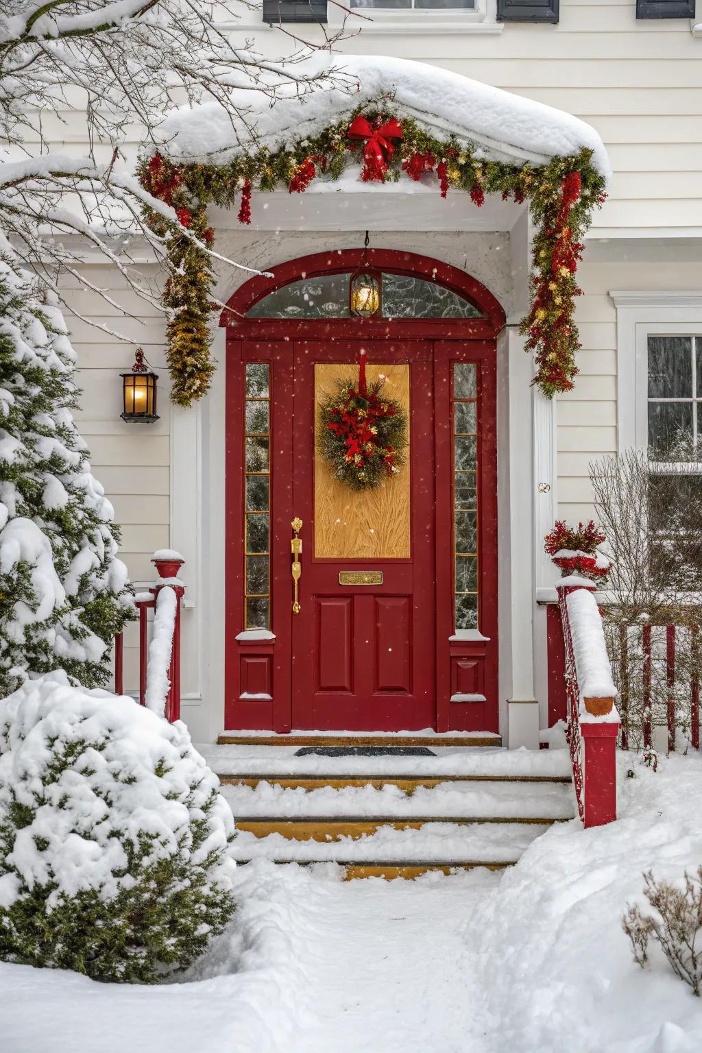 Vivid shades infuse vibrant existence into a winter entrance.