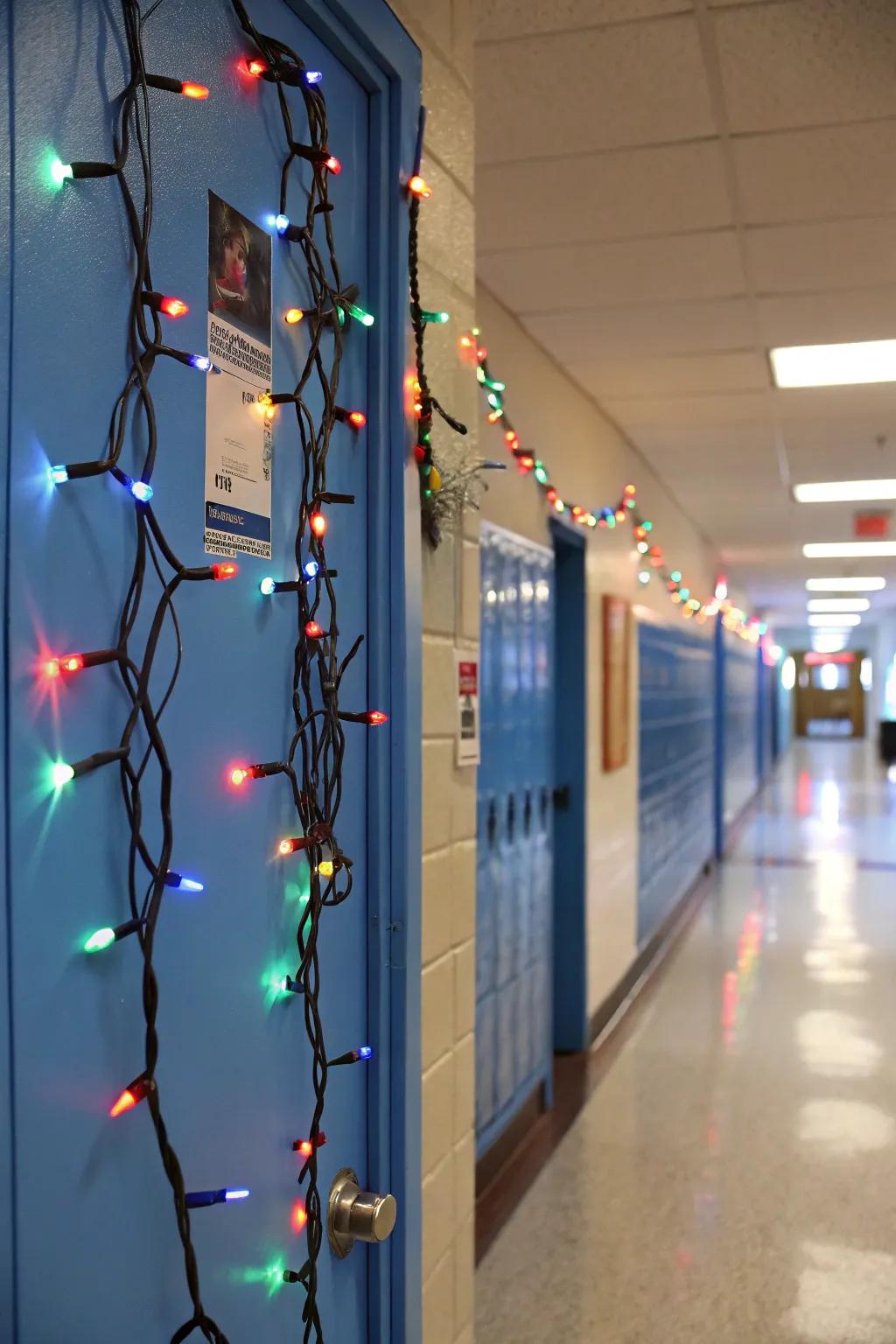 Festive sparkles contribute a celebratory radiance to this school entrance