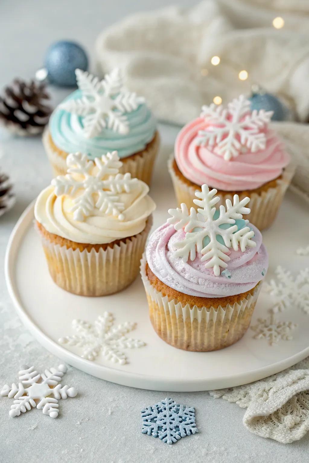 Charming cupcakes boasting a wintery spin.