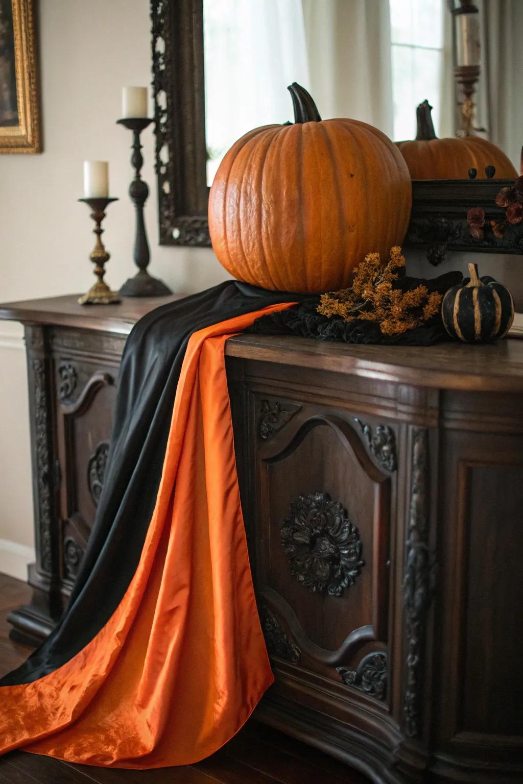 Pumpkin embellished with colorful woven accents.