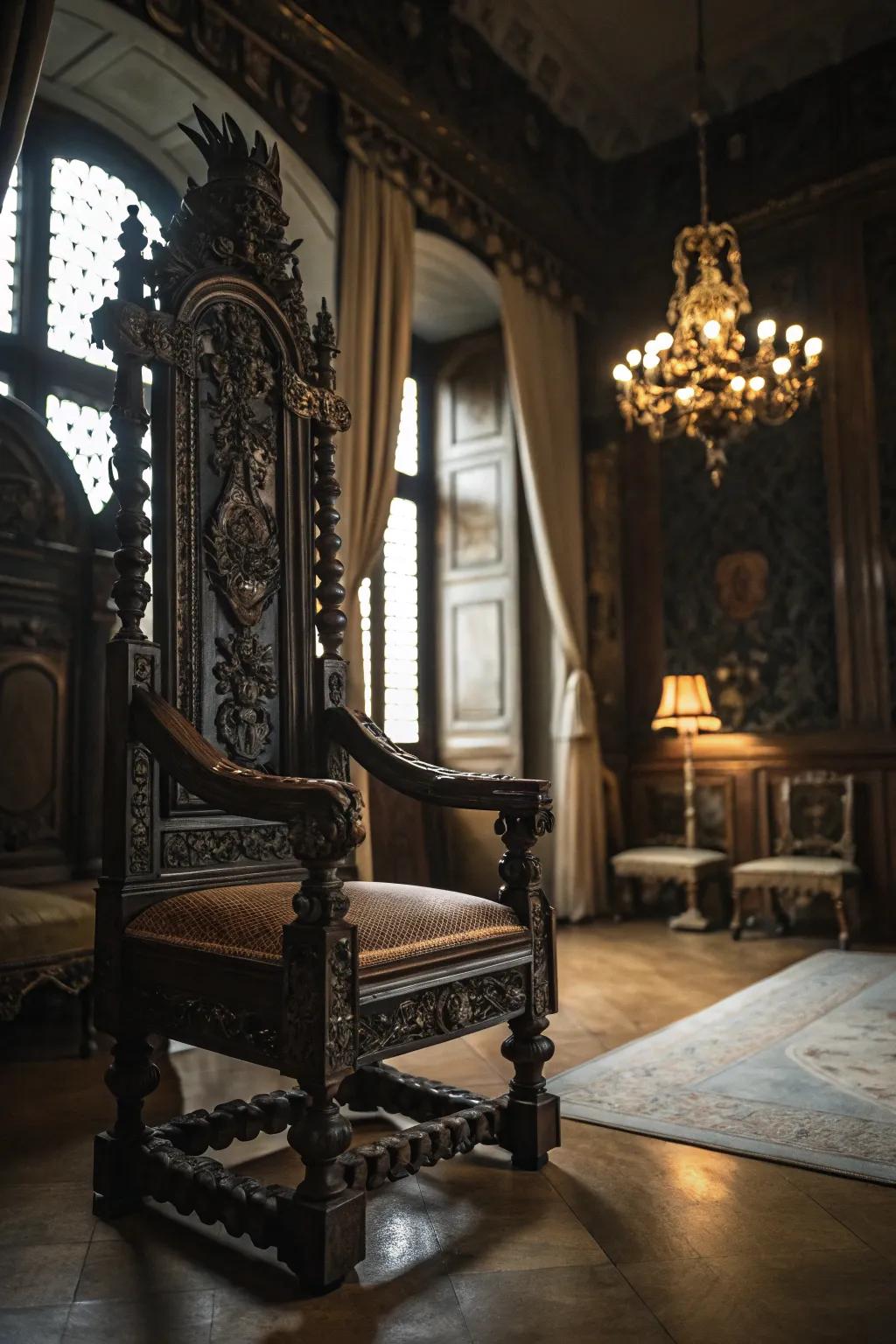Ornate vintage furnishings contribute elegance to the retreat.