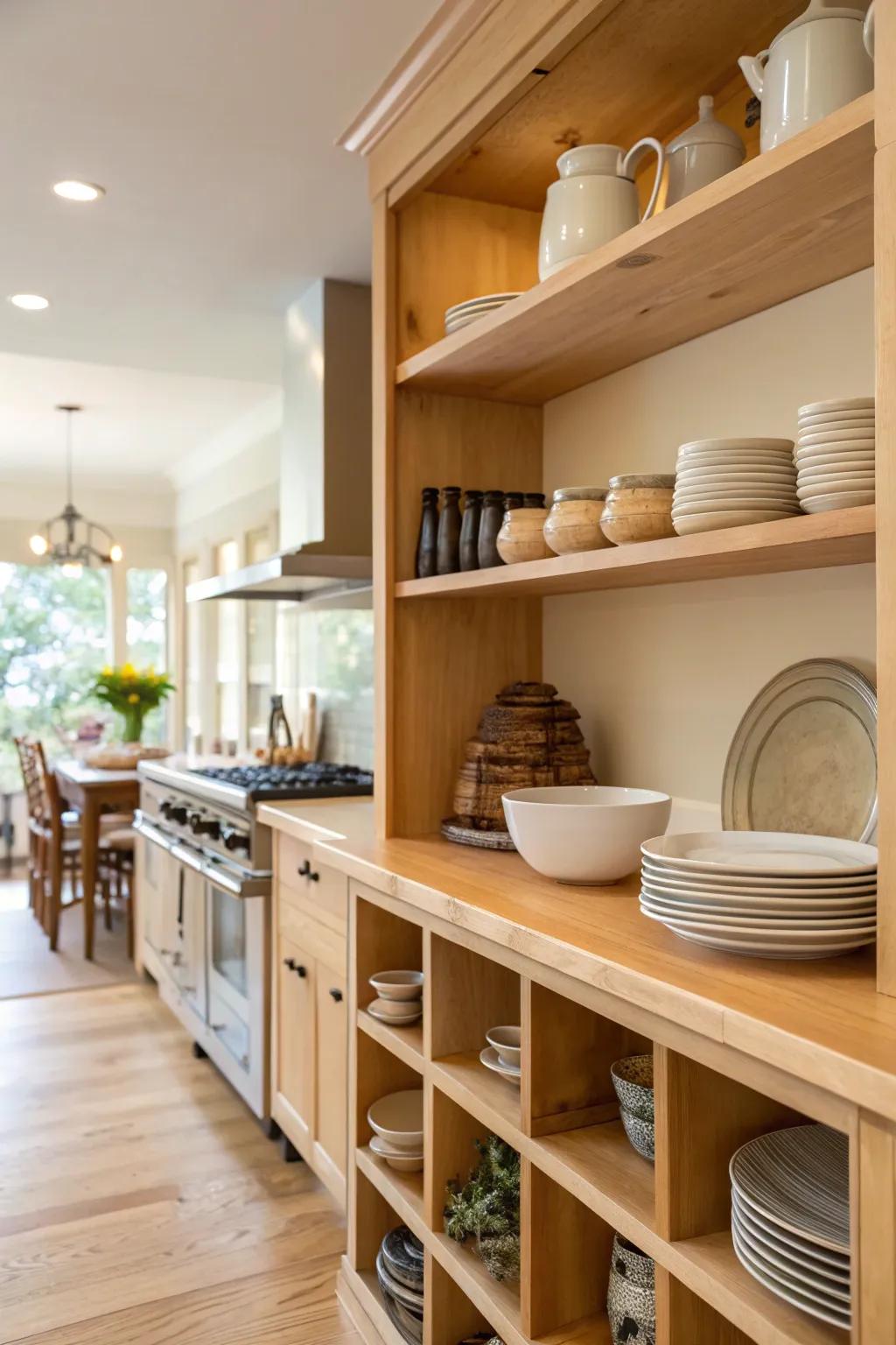 Maple timber countertops providing a bright and airy touch.