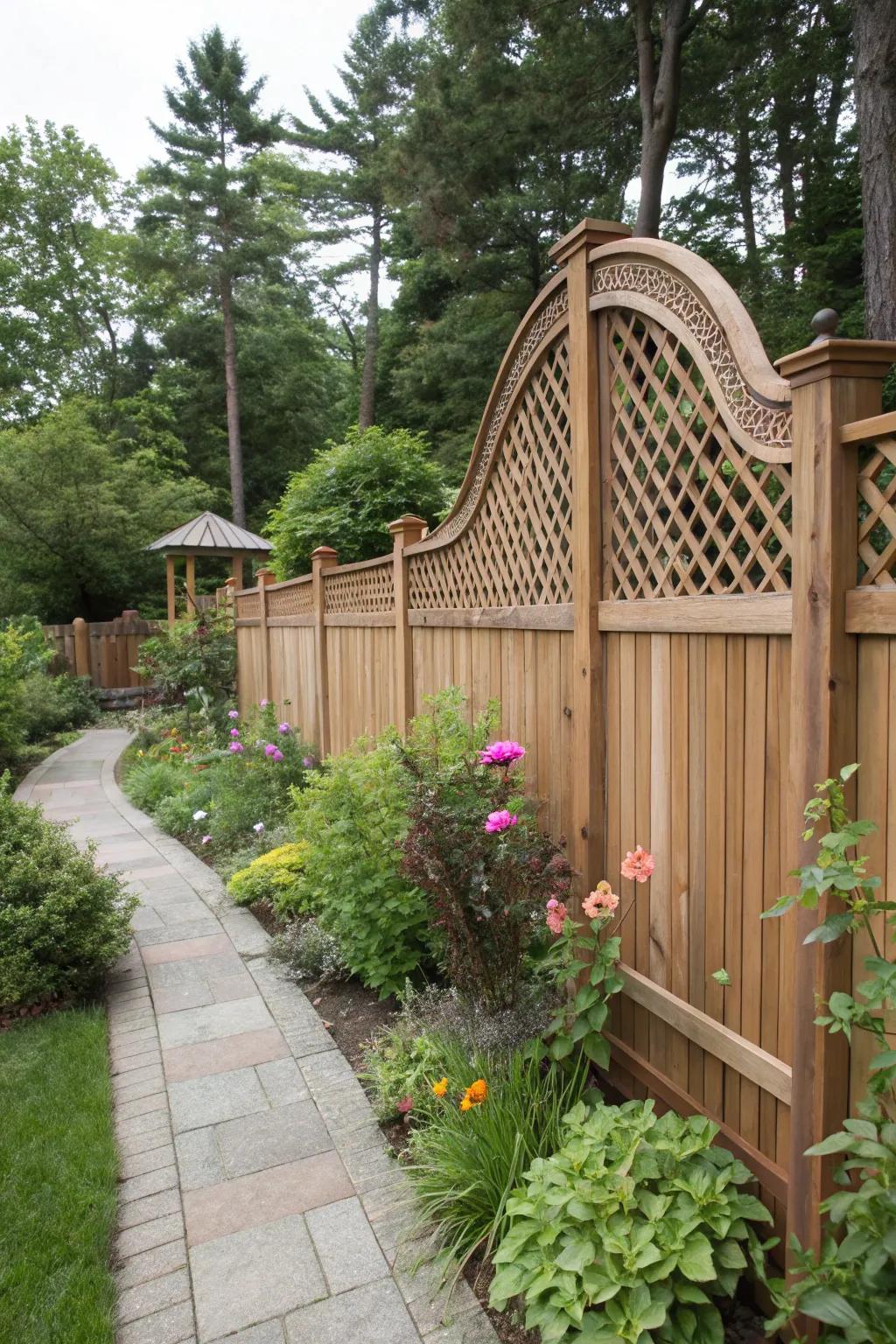 Curved lattice fences blend privacy with elegance in your garden.