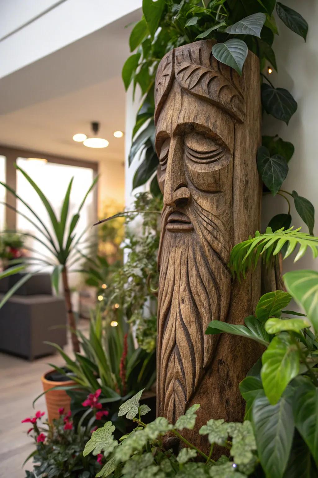 Connect with nature through enchanting woodland being carvings.