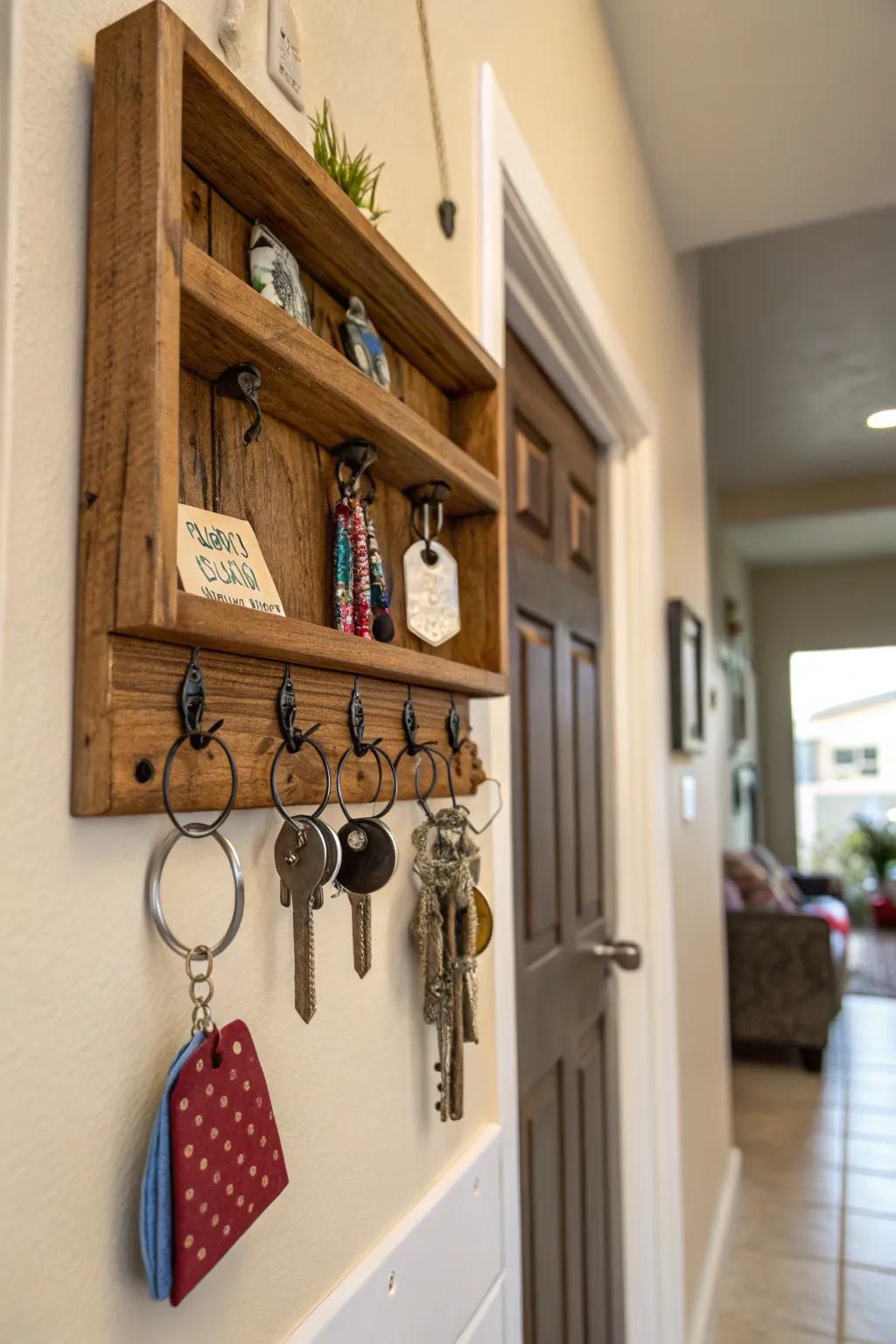 Timber key hangers sustain quick accessibility of your essentials.