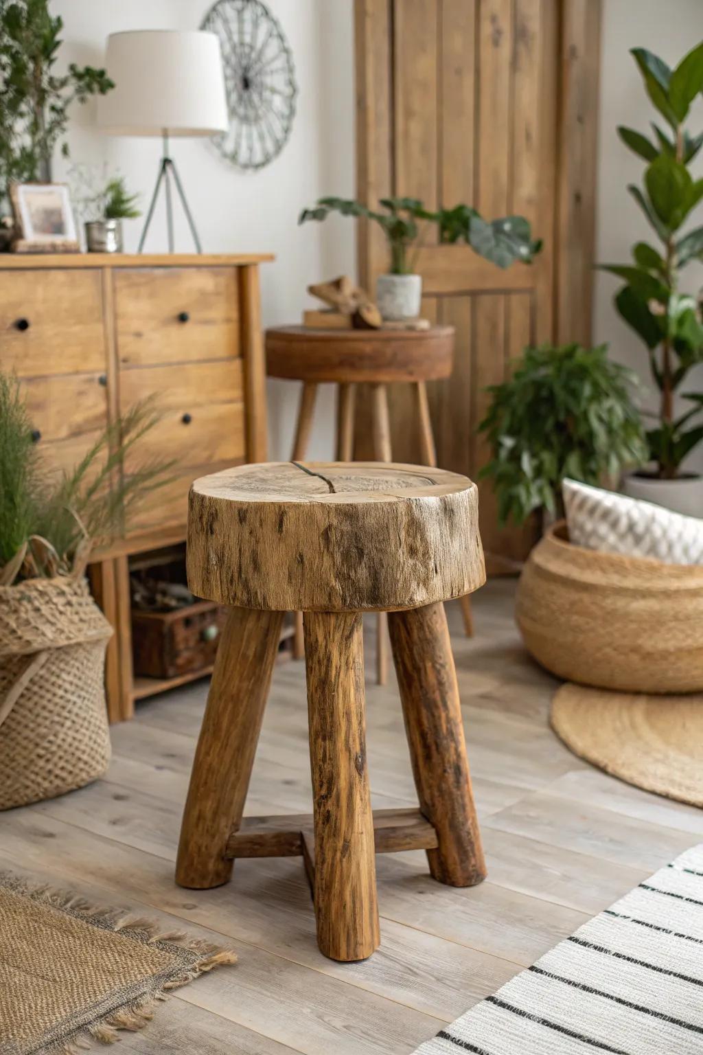 Inherent beauty is evident in this raw hardwood stool.