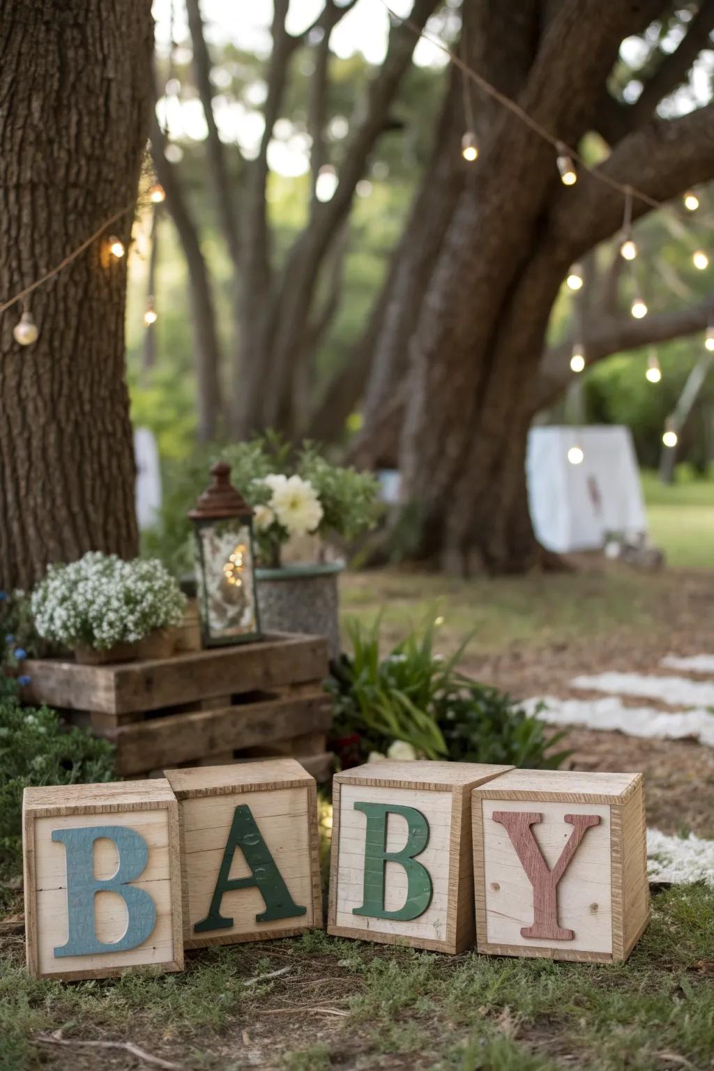 Decorative blocks and signs add personal touches to the event.