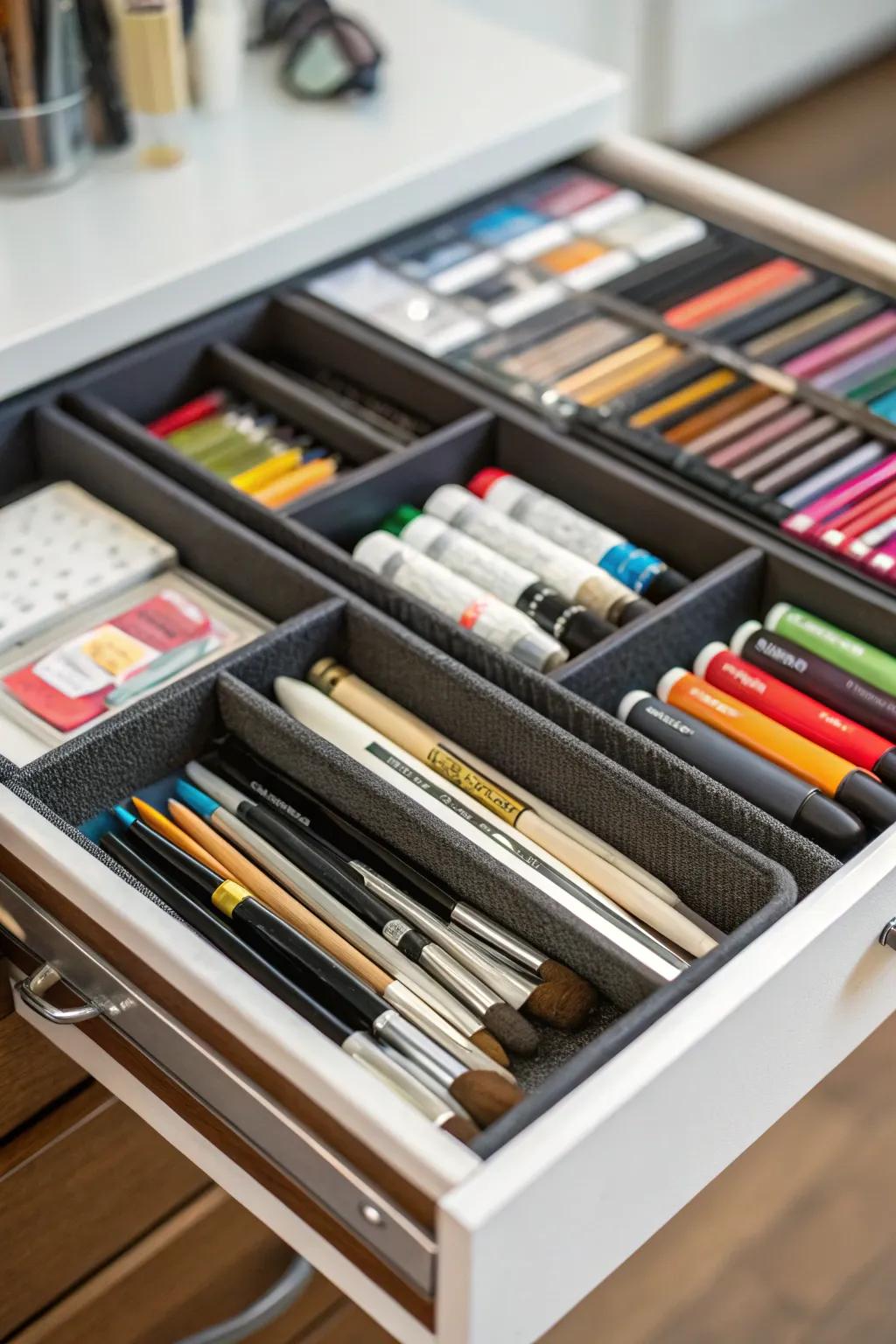 A special art drawer keeps things neat and easy to find.
