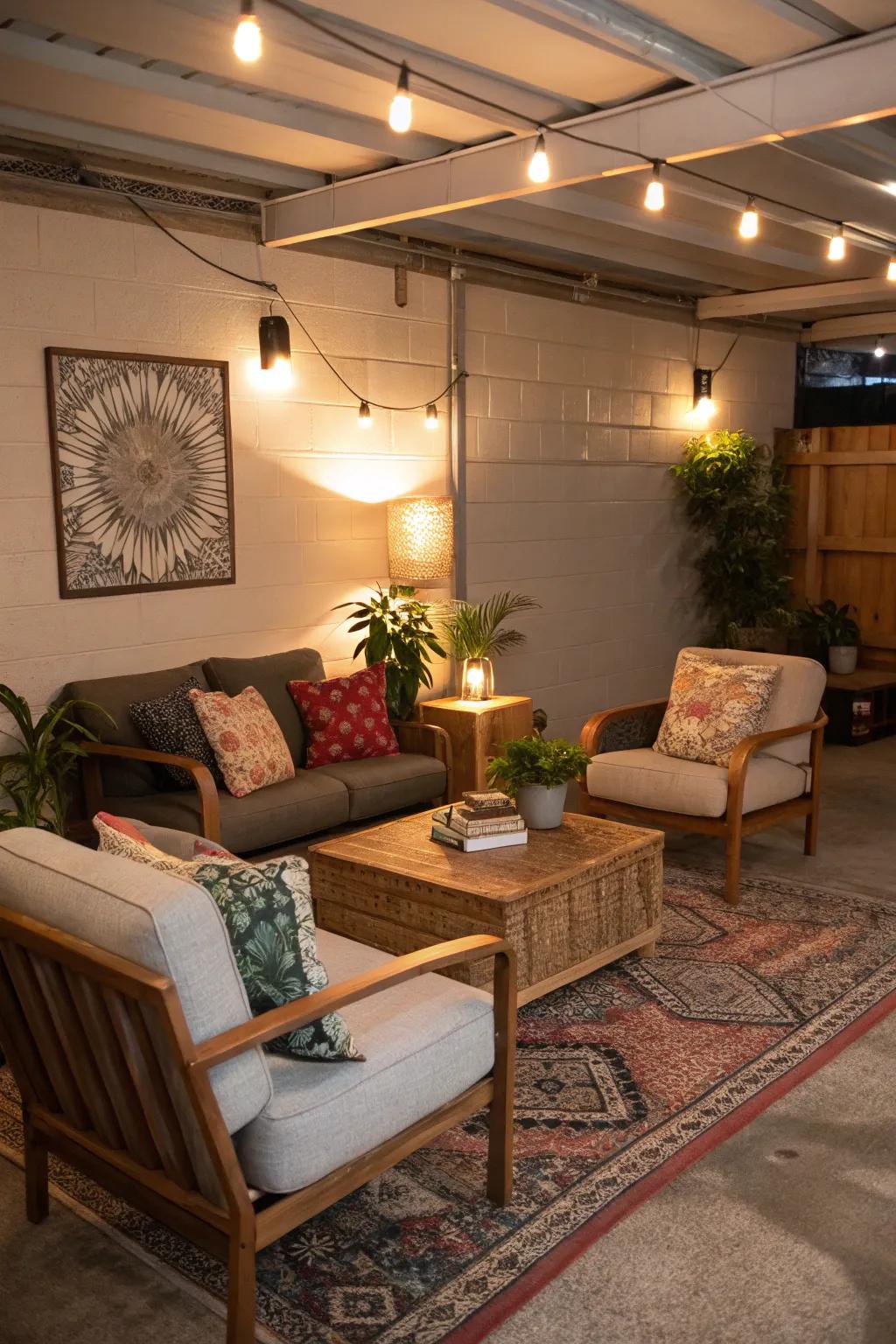 A cozy lounge area adds comfort to your garage.