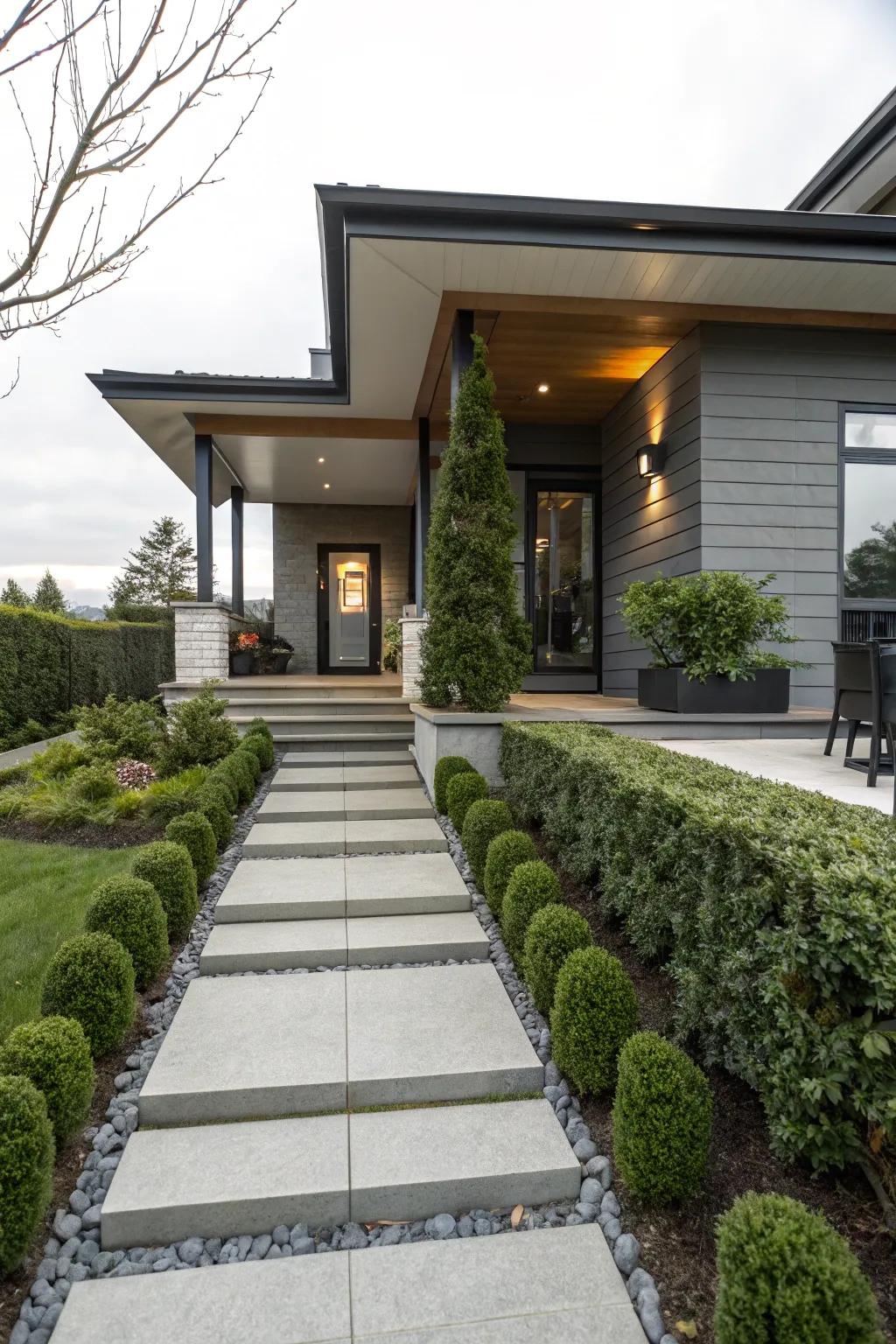A modern pathway enhances the approach to your porch.