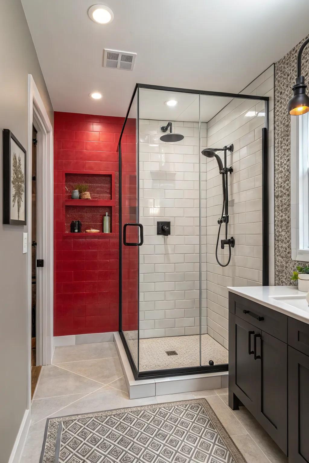 Focus walls add color and style to small showers.