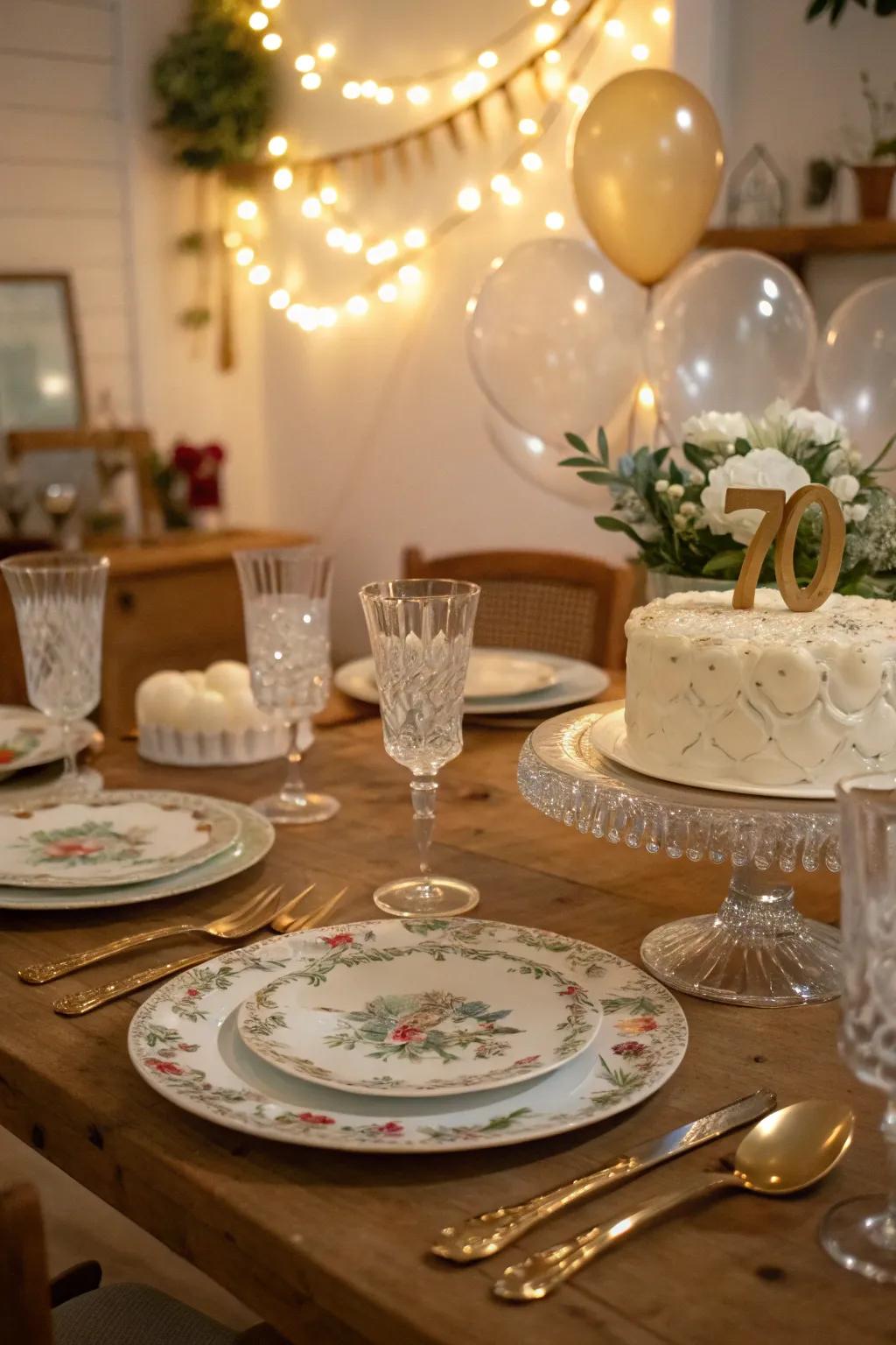 Period tableware adds charm to the celebration.