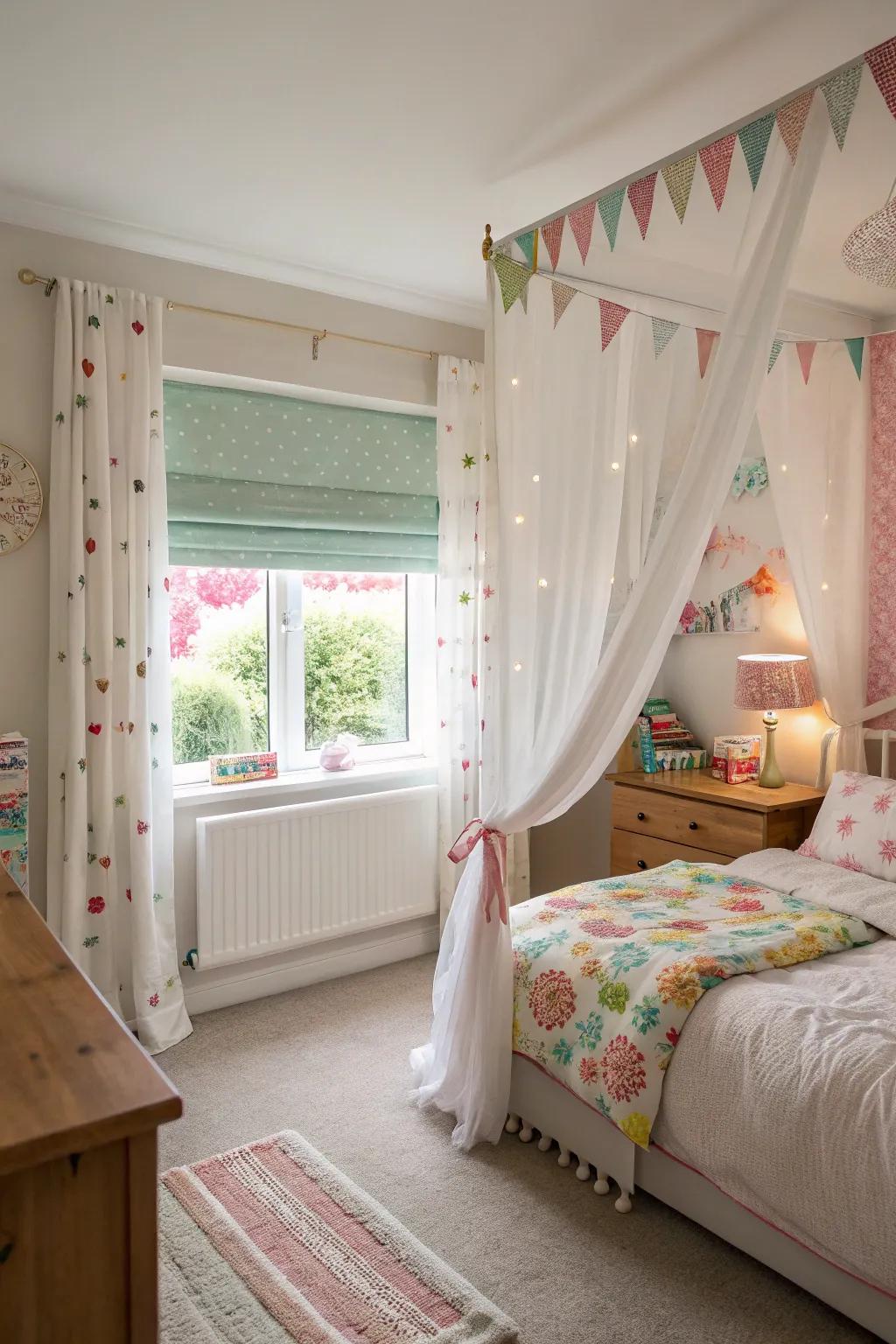 Charming window dressings add whimsy and elevate privacy.