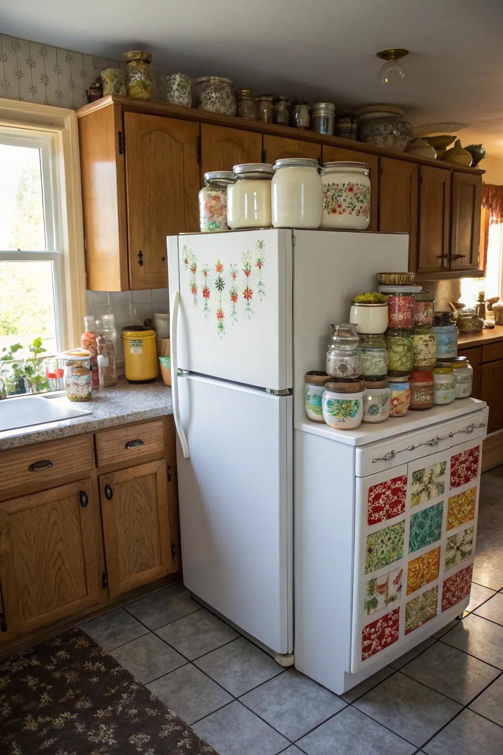 Highlight your collection above the fridge to add charm.