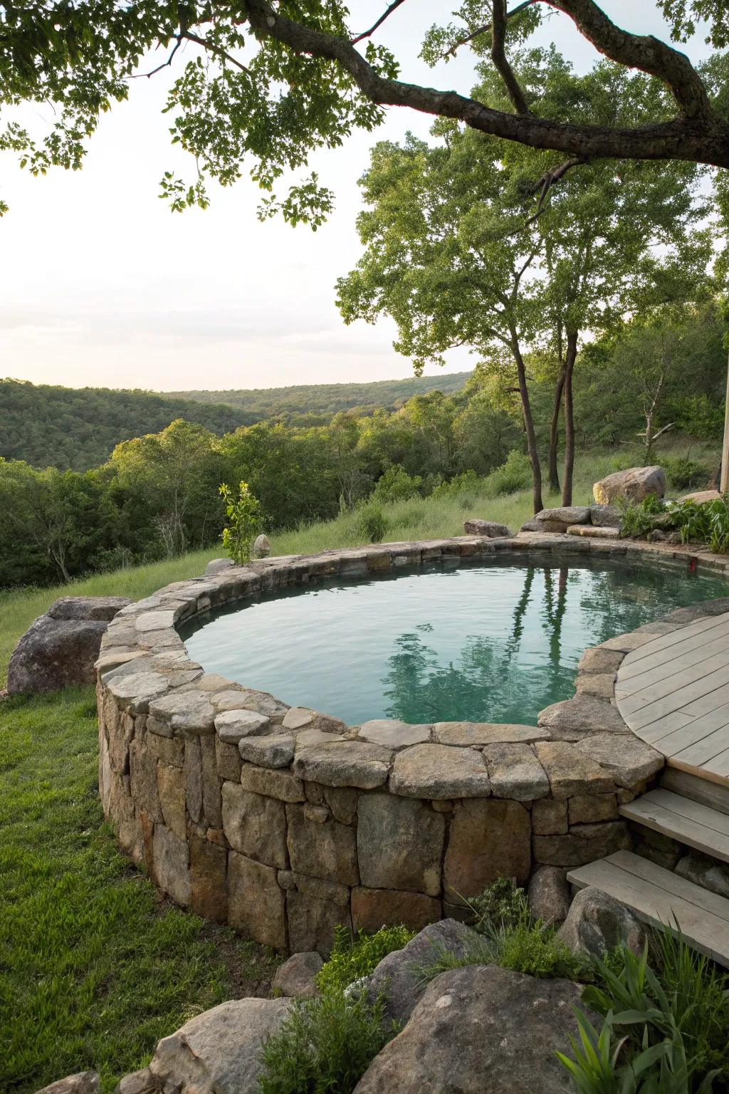 A stone border introduces rustic allure to your pool zone.