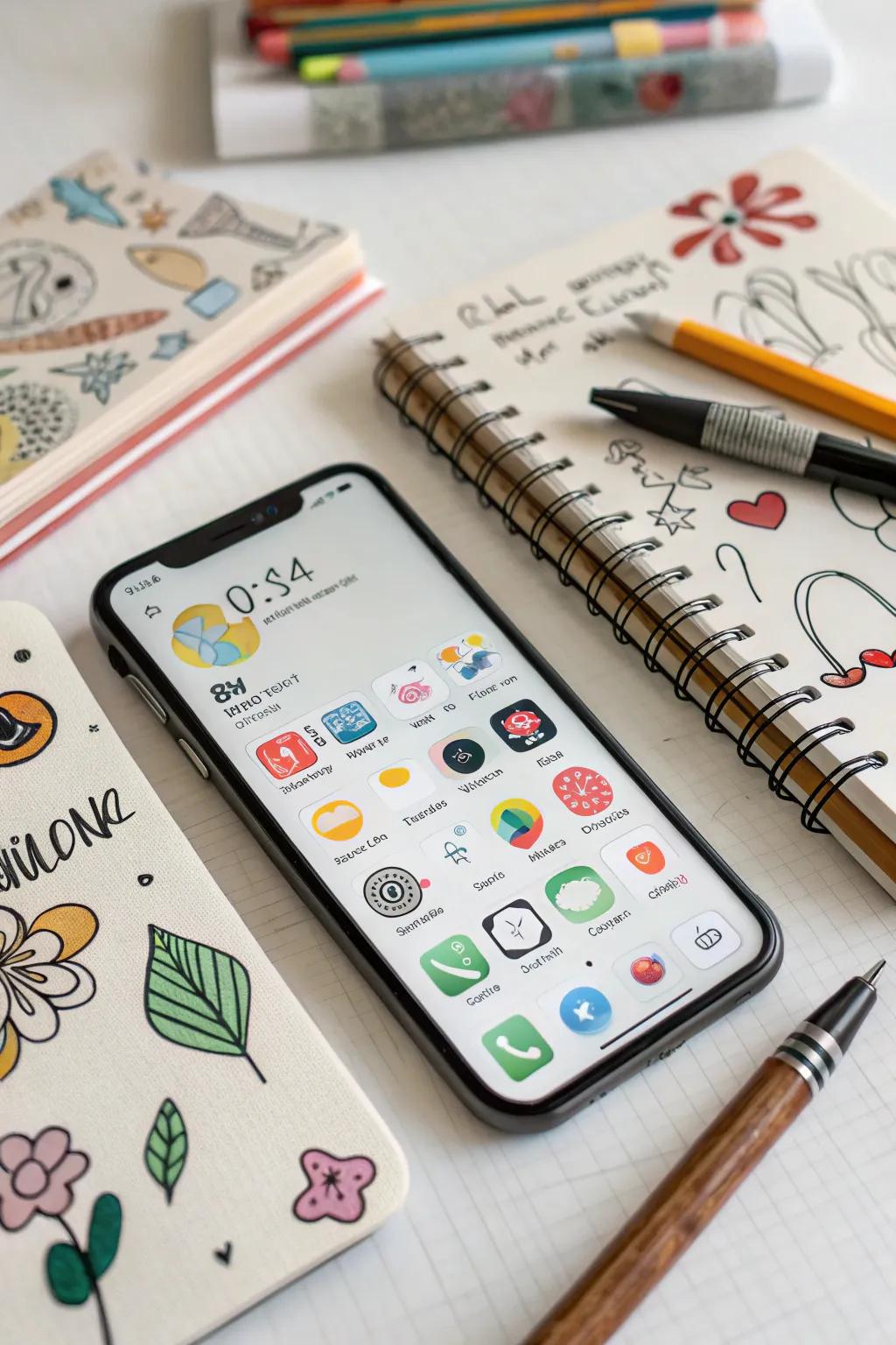 Doodle-style icons infuse a playful, artistic vibe into your home interface.