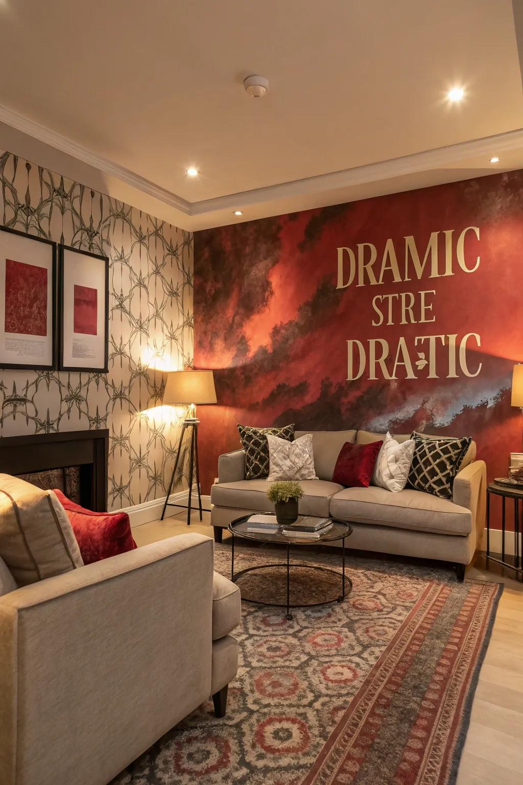 A living area featuring a striking highlight wall.