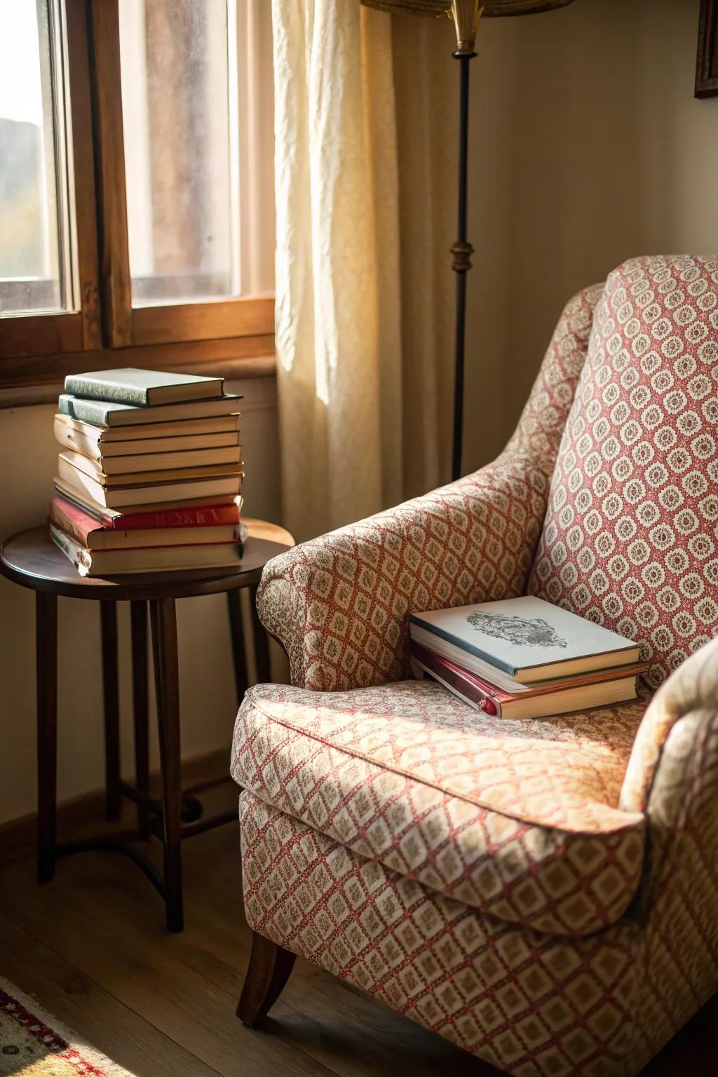 A reading spot offers a personal escape.