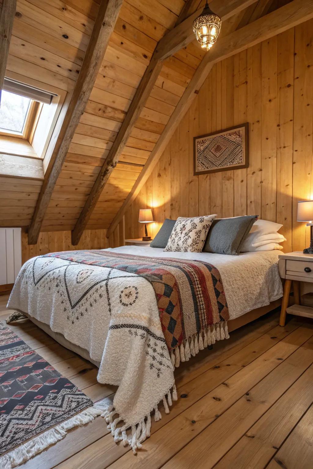 Layered textures add depth and interest to an Airbnb bedroom.