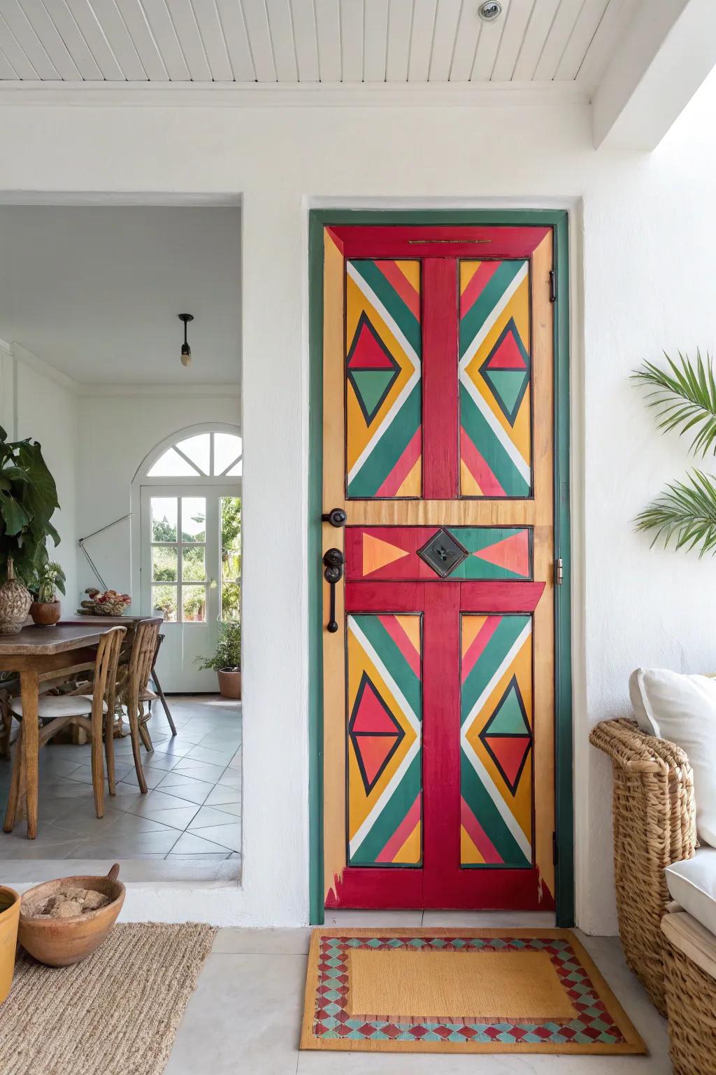 A geometric-patterned door, injecting a modern character into every space.