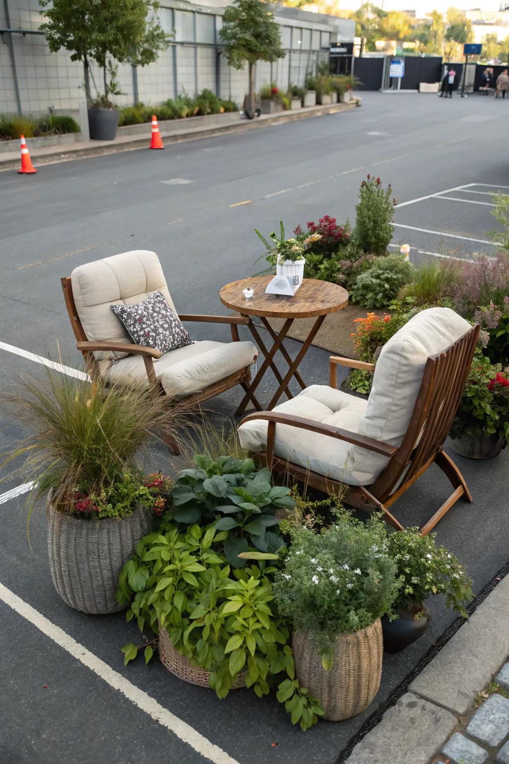 Asphalt seating areas offer a perfect spot for relaxation and gatherings.