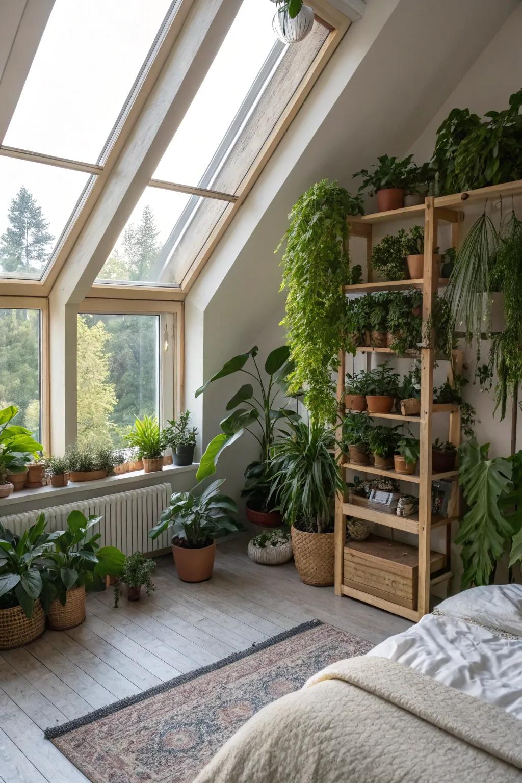 Plants add life and vibrancy to your attic space.