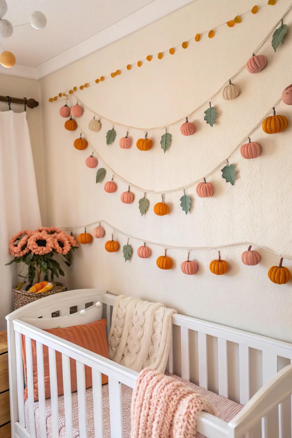 A squash festoon appends a festive flourish to a nursery.