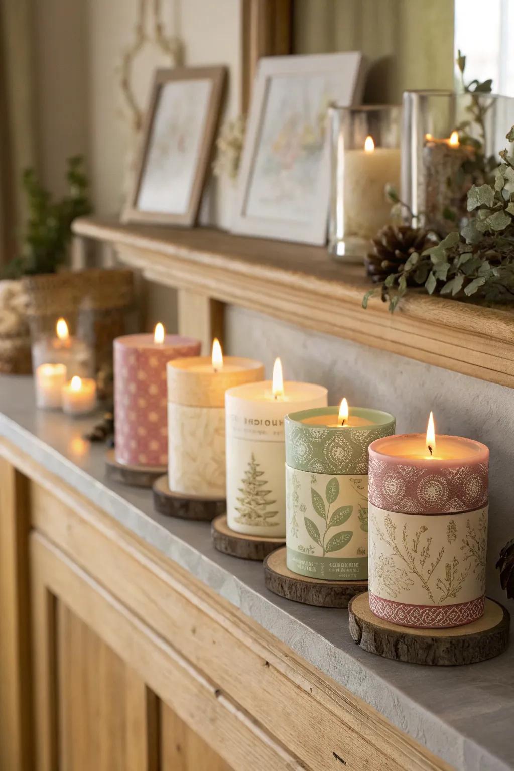 Self-made candles add warmth and a personal touch.