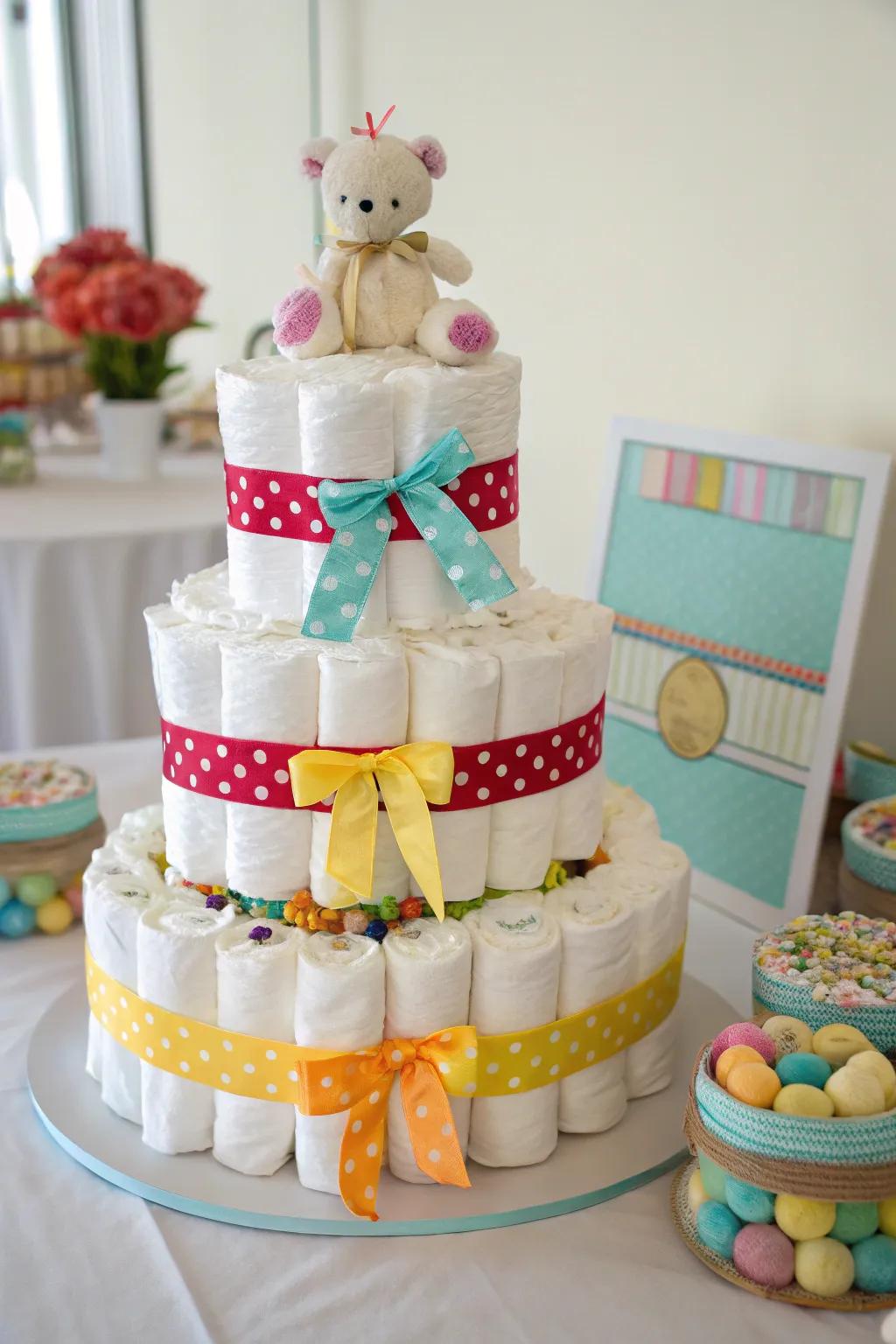 A practical and decorative absorbent fabric creation, ideal for any baby shower.