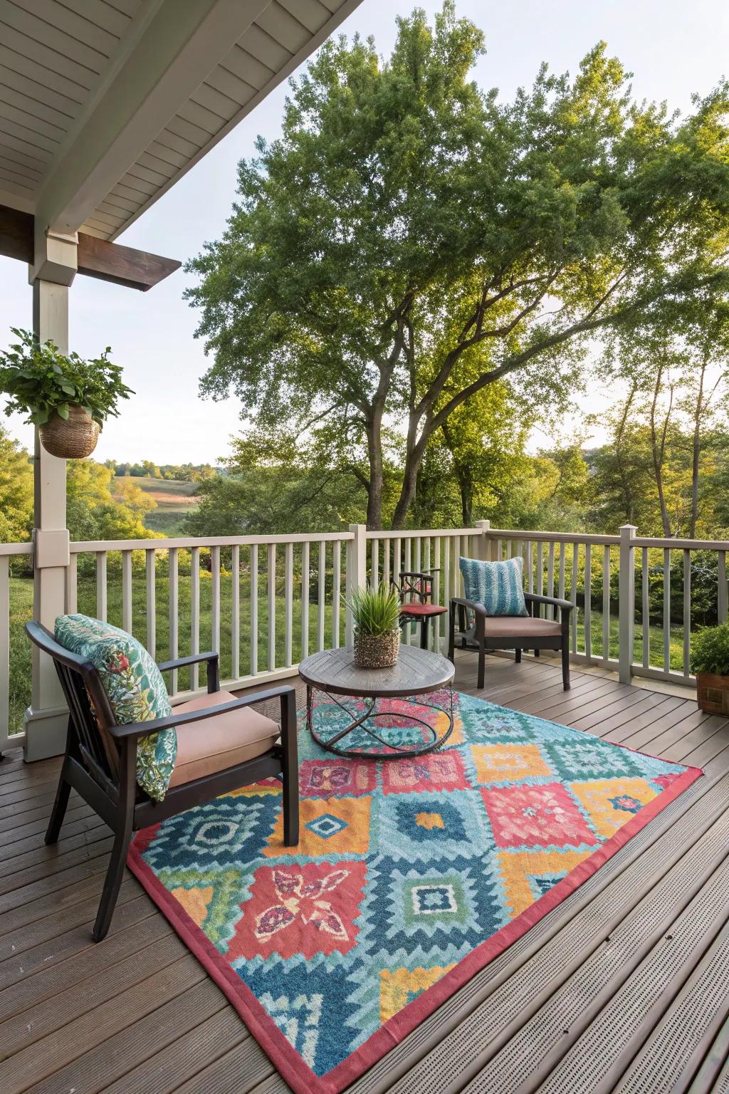 Outdoor carpets introduce hue and coziness to your terrace.