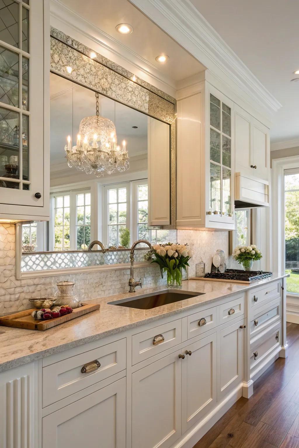 Introduce glamour through a reflective mirrored backsplash.