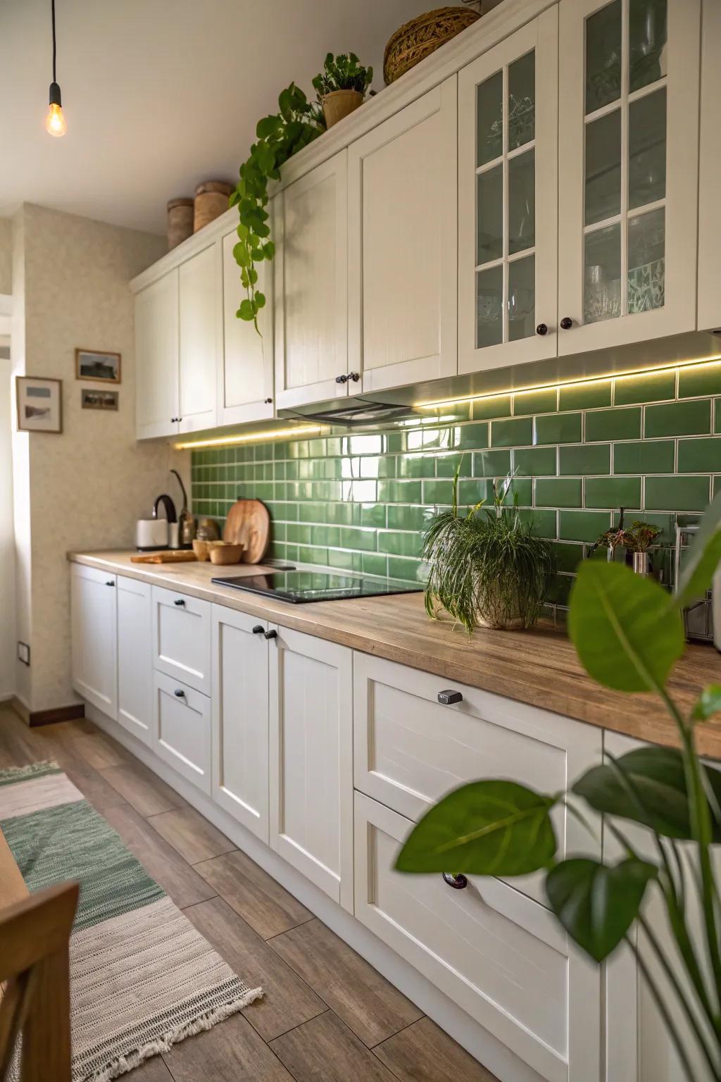Verdant backsplash adds a refreshing natural touch