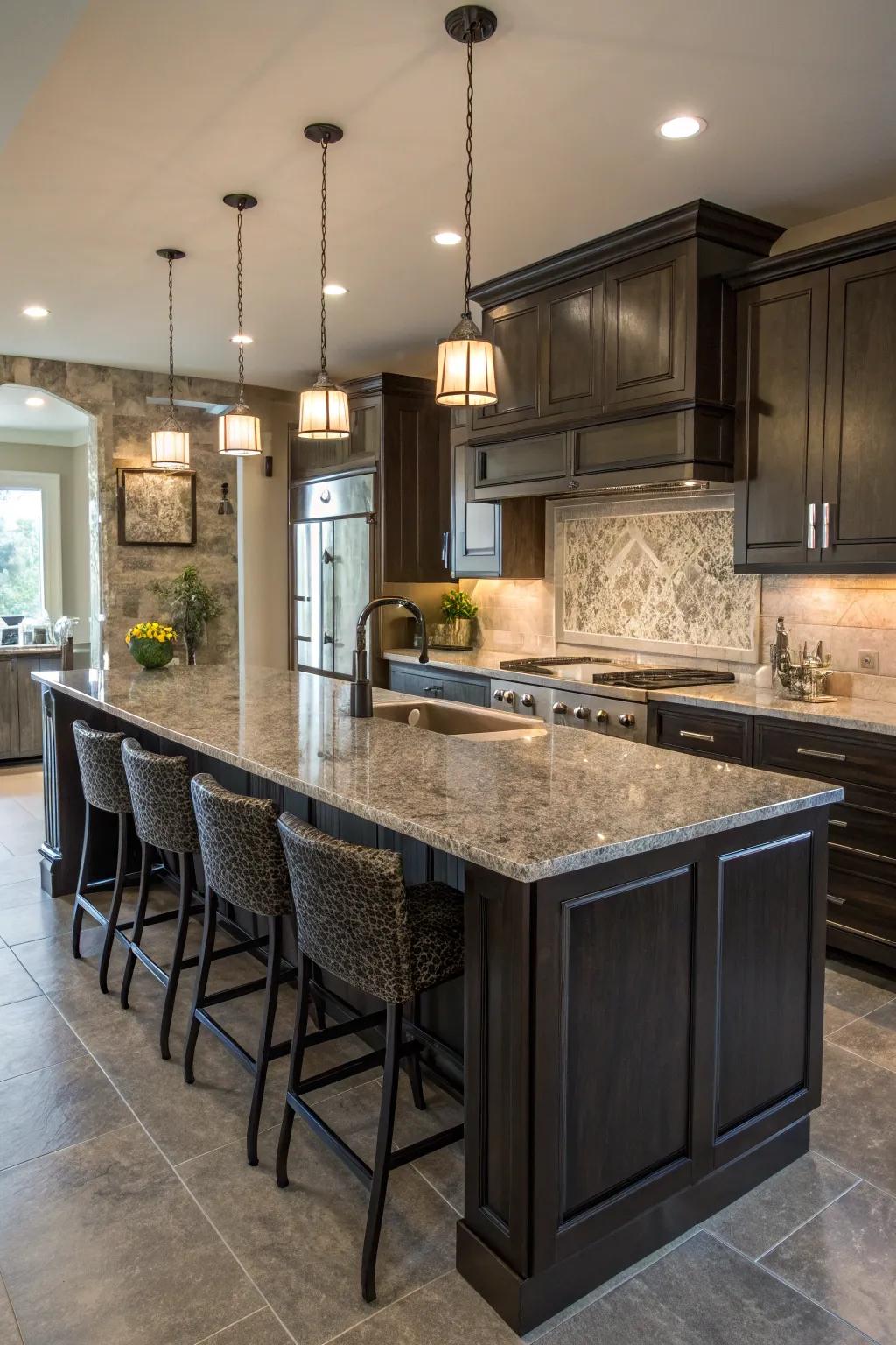 A cohesive kitchen design is achieved by island integration.