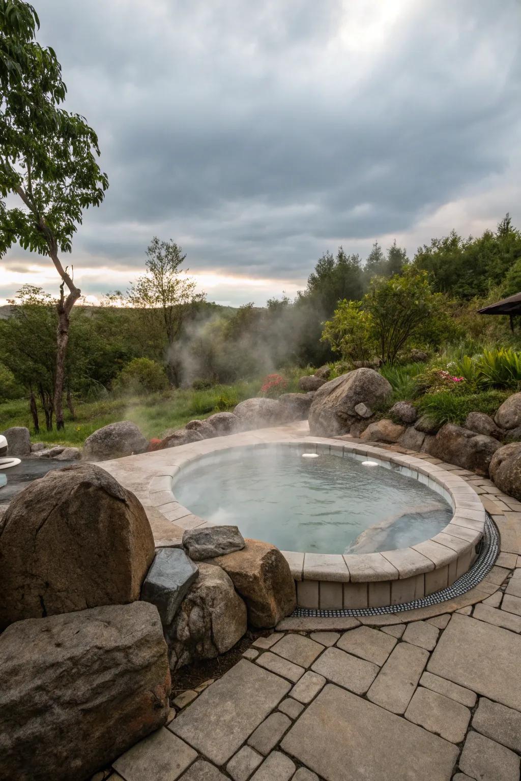 Stone surroundings fashion a seamless and natural appearance for your bubble spa.