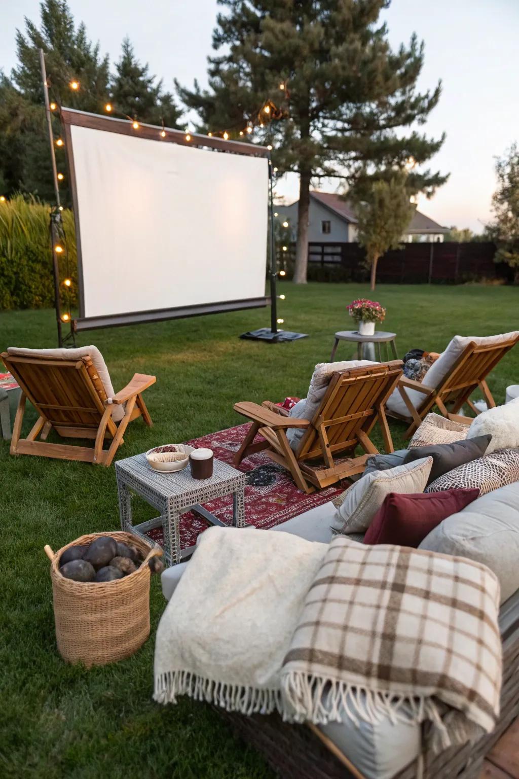 Enjoy a cinematic experience in your own backyard using an outdoor movie screen.