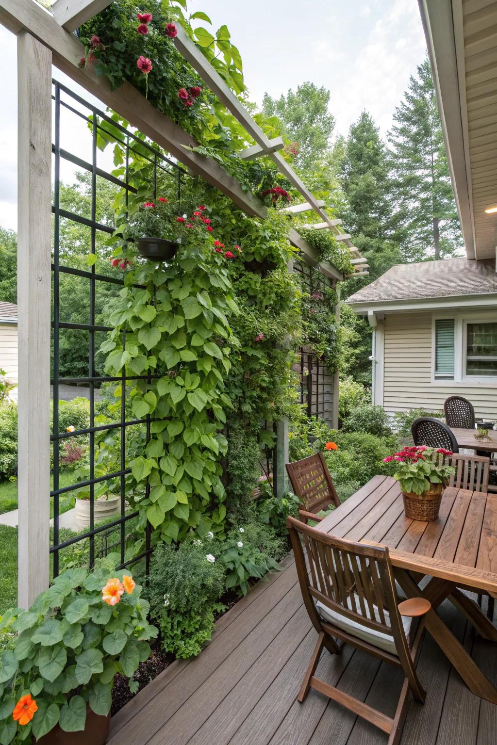 A vibrant vertical garden adds greenery without sacrificing space.