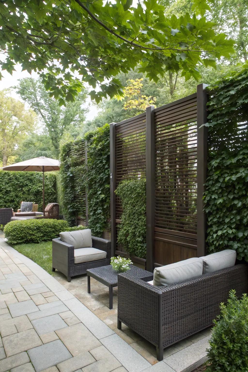 Privacy screens create a secluded retreat.