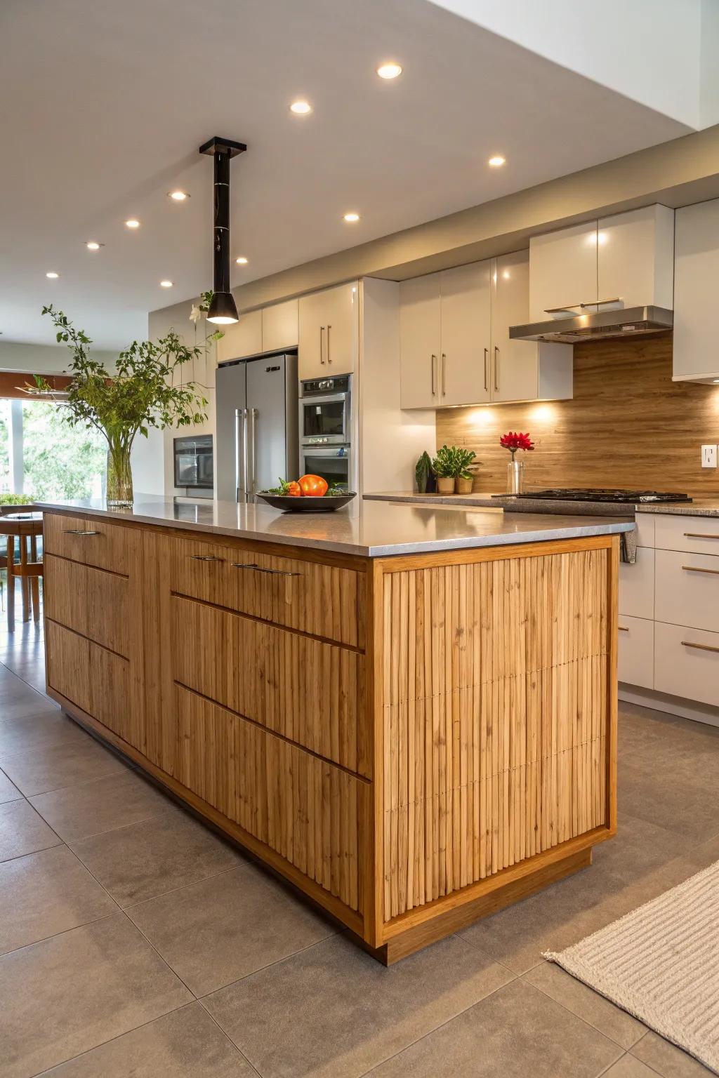 A bamboo chef's block in a modern kitchen space