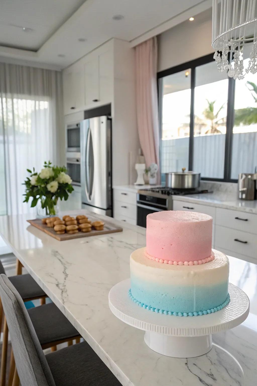 A pastel gradient cake featuring a soft transition of shades.